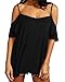 ZANZEA Womens Off The Shoulder Plus Size Top Sexy Short Sleeve Summer T Shirt Cold Shoulder Halter Tees Black 16
