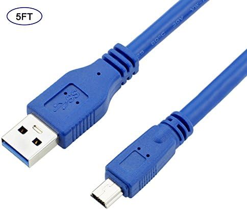 Bluwee SuperSpeed USB 3.0 Cable - Type A-Male to Mini B 10-Pin Male - 1.5 Meters (5 Feet) - Round Blue