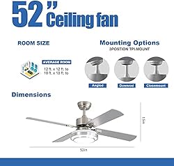 Warmiplanet Ceiling Fan with LED Light and Remote