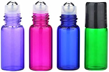 HugeDE 8 Pcs Mini Refillable Colorful Essential Oil Glass Roller Bottles Rollerball Bottles for Aromatherapy 3ml