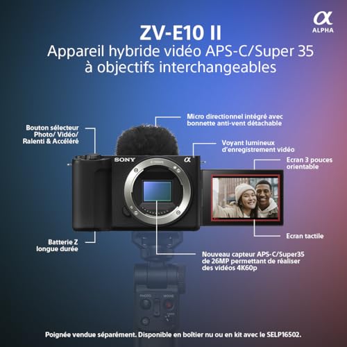 Sony ZV-E10 II | APS-C Interchangeable Lens Hybrid Camera with 16-50mm f/3.5-5.6 (4K60p Video 4:2:2 10-Bit, 26 MP, Digital Stab, Real Time Eye AF)