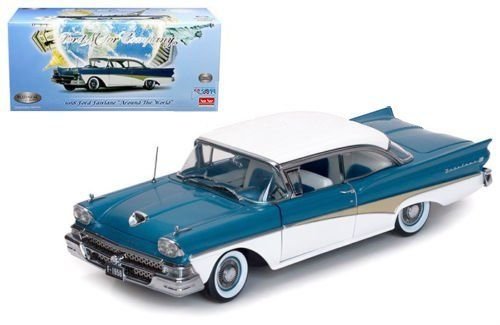 NEN 1:18 SUNSTAR PLATINUM COLLECTIBLE - BLUE WHITE 1958 FORD FAIRLANE "Around The World" Diecast Model Car By SunStar