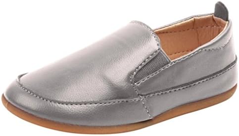 Foncircle Toddler Little Kid Boys Girls Leather Soft Sole Slip On Loafers Dress Flat Shoes Sneakers (6 US, GRAY)