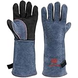 HZXVOGEN 16 Inches 932℉ Heat Fire Resistant Welding Gloves BBQ Grill Gloves for Arc Tig Mig Wood Stove Barking Oven Fireplace Welder Gloves – Free Size for Men Women