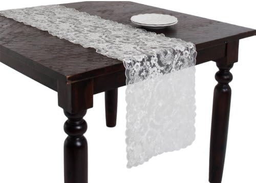 Domani Embroidered Lace Ivory Sheer Table Runner, 16"x72" Rectangular