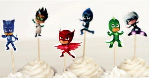 PJ Masks Party Cupcake Toppers Birthday Party Supplies 24pcs (4 Catboy, 4 Owlette, 4 Gekko, 4 Luna Girl, 4 Romeo, 4 Night Ninja)