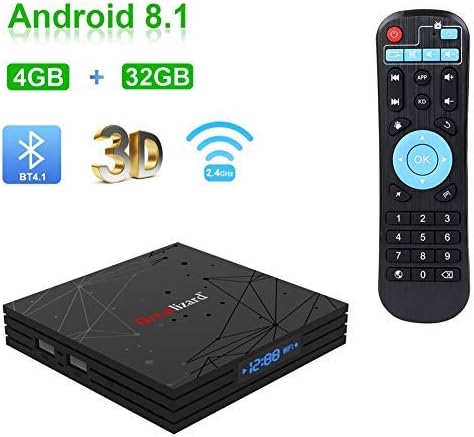 Greatlizard Android 8.1 T9 TV Box 4GB DDR3 32GB EMMC Quad Core 32bit Support 4K HD 2.4G WiFi Bluetooth