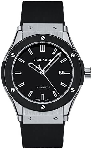 Luxury Mechanical Watches Waterproof with Calendar Men's Wrist Watch with Stainless Steel Rubber Strap