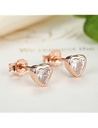 Bamoer - Pendientes de corazón bañados en oro rosa para niña, 0.157 in