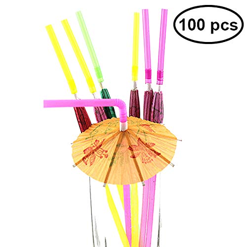 Tinksky Umbrella Straws Disposable Drinking Straws Tropical Drinking Suckers Tubularis for Luau Hawaiian Bar Club Birthday Wedding Party Drink 100-pack