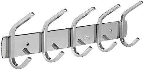Coat Rack Wall Mounted SUS 304 Stainless Steel Hook Rock with 6 Dual Hanger Hooks for Hanging Clothes, Cap, Key, Scarves