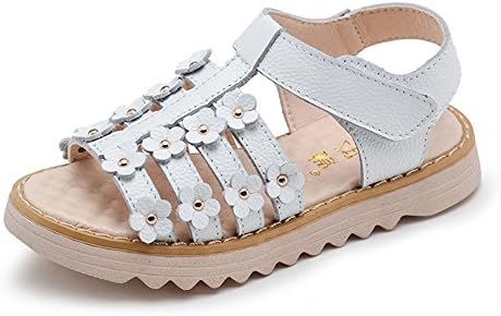 Sumuo Cute Flowers Leather Toddler Little Kids Big Girls Sandals White 27 10.5 M US Little Kid