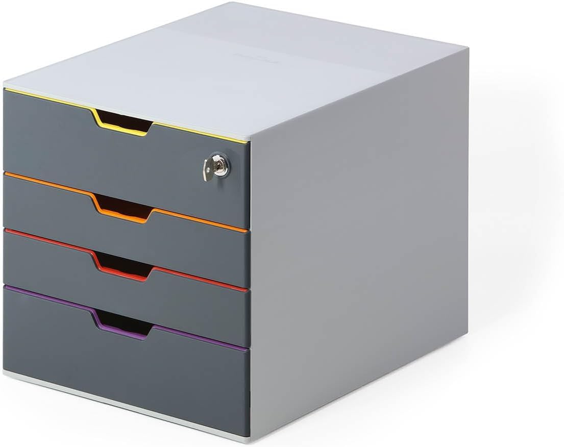 Durable VARICOLOR® 4 Lockable Drawer Unit - Desktop Drawer Set with 4 Colour Coded Draws - Top Draw is Lockable to Support GDPR - Perfect for Storing Documents and Paper Work — image 1