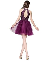 HONGFUYU cóctel vestido de fiesta a-line cuello alto corto Mini Encaje Tul con apliques