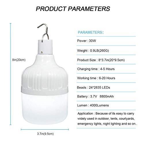 Camping Light LETOUR Dimmable LED Light Bulb 5 Lighting Modes USB Rechargeable Hanging Lights 4800 Lumen Portable Lantern Outdoor Light Bulb for Camping/Patio/Garden/BBQ