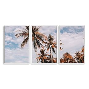 3 Piece Framed Canvas Wall Art for Living Room, Bedroom Vintage Tropical Palm Trees Canvas Prints for Modern Home Decoration Ready to Hang - 16"x24"x3 Panels