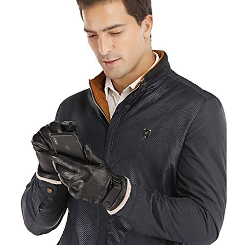 Mens Genuine Leather Gloves Winter - Acdyion Touchscreen Cashmere/Wool Lined Warm Dress Driving Gloves (Black, Medium) - Thumbnail 5