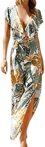 lainab Women v Neck Loose Wide Legs Casual Jumpsuits Ruffle Elegant Print Jumpsuit Sleeveless Long Pants