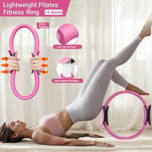 Ensemble d'accessoires de Pilates 13 pièces pour la maison - Kit essentiel de Pilates pour la maison - Kit essentiel de Pilates pour femme - Avec balle de yoga, anneau de yoga, accessoire de