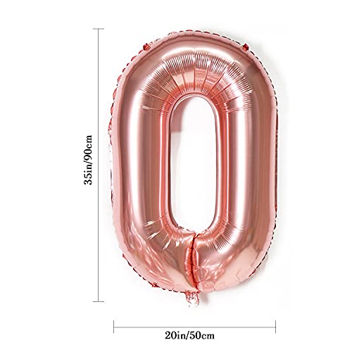 YaMeite 40 inches Large Helium Number Balloons, Rose Gold 0 1 2 3 4 5 6 7 8 9 Balloons Number,Gaint Foil Number Age Balloons for Birthday Party Decoration (Rose Gold 0)
