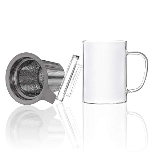 Teeglas mit Sieb Teebereiter mit Tee-Filter, Tee-Sieb und Deckel - Tee-Zubereiter Tea-Maker & Tee-Tasse in Einem; ca. 450 ml (Teamaker - mit Knopf) – Bild 5