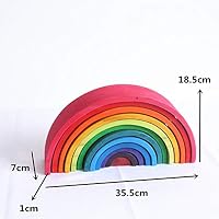 Aoile 12PCS/Set Children Wooden Nesting Puzzle Building Blocks Rainbow Stacker Educational Toy