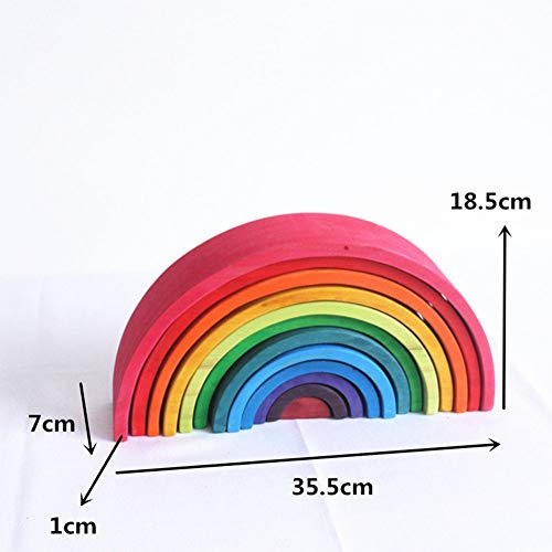 Aoile 12PCS/Set Children Wooden Nesting Puzzle Building Blocks Rainbow Stacker Educational Toy