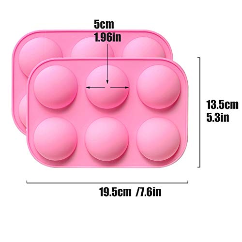 HAOTEET 2 Packs Silicone Molds, 6 Holes Medium Semi Sphere Silicone Mold,Baking Mold Set for Making Hot Chocolate Bomb, Cake, Jelly, Dome Mousse