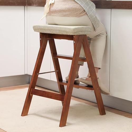 HELEE 2 Step Ladders Stool Wood Stepladder, Lightweight Stairs Chair Small Foot Stools, Secure | Lightweight | Foldable, for Home Kitchen Library Office, 64cm High