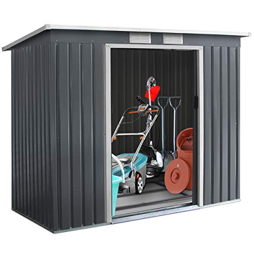 DREAMADE Gartenhaus Metall mit Fundament, Gerätehaus Gartenhäuse Geräteschuppen für Garten Outdoor, 213x130x173 cm…