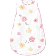 Amazing Baby Muslin Sleeping Sack with 2-Way Zipper, Watercolor Roses, Pink, Medium