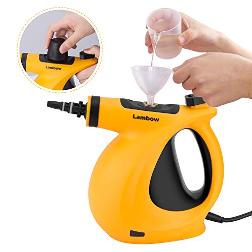 Lambow Handheld Pressurized Steam Cleaner with 9-Piece Accessory Set - Multi-Purpose and Multi-Surface All Natural, Chemical-Free Steam Cleaning for Home, Auto, Patio, More