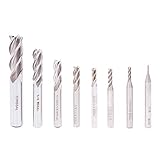 AUTOTOOLHOME 1/8" 3/16" 1/4" 5/16" 3/8" 1/2" high Speed Steel HSS 4 Flute Straight End Mill Cutter 5/32" 1/16" Set of 8