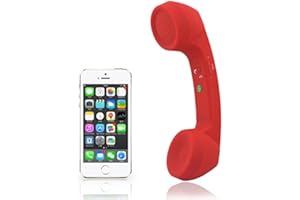ENJOY-UNIQUE Wireless Retro Telephone Handset and Wire Radiation-Proof Handset Receivers Headphones for a Mobile Phone with Comfortable Call (Red)