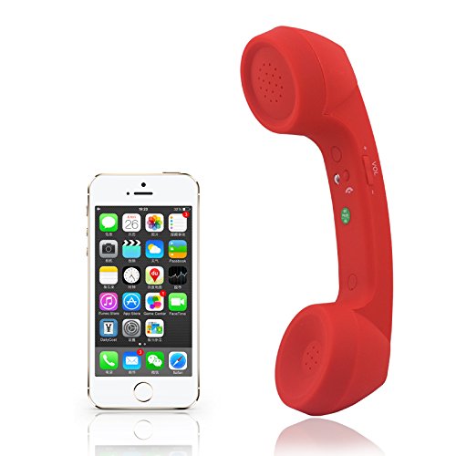 ENJOY-UNIQUE Wireless Retro Telephone Handset and Wire Handset Receivers Headphones for a mobile phone with comfortable call (Red)