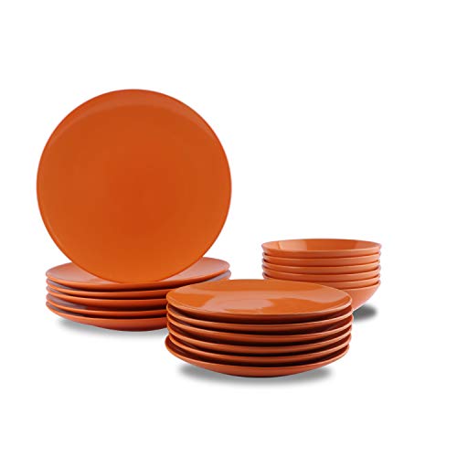 Amazon Basics 18Piece Stoneware Dinnerware Set Tangerine Orange
