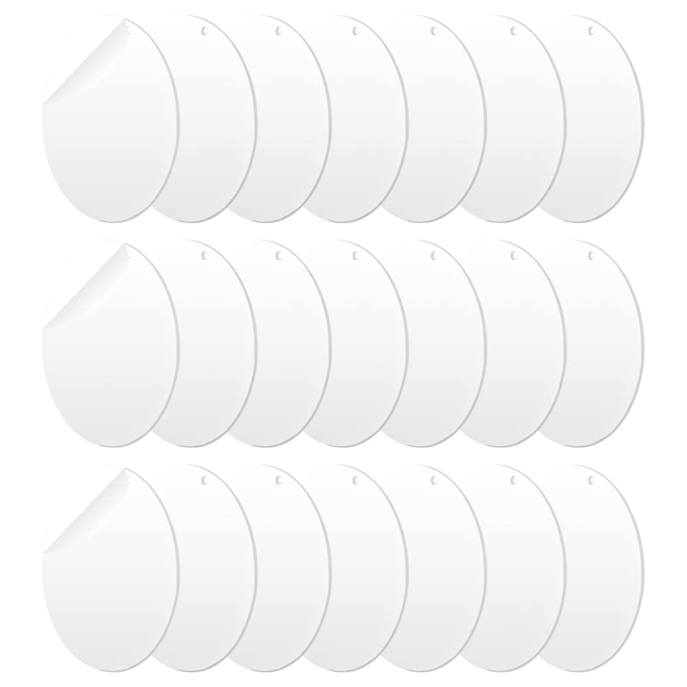 QZDAFFIC 21PCS Acrylic Keychain Blanks, Clear Discs Ornaments 4 Inches Round Acrylic Keyring Blanks with Hole for Picture Frame Painting DIY Festival Decor
