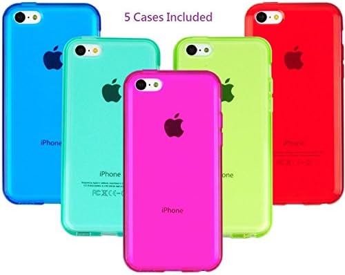 iPhone SE Case, 5 Pack COVERSUIT Transparent Protective Case Soft Back Cyrstal Clear Gel Silicone Anti-Scratch Finish Bumper Case for iPhone SE/5/5S (Blue, Teal, Hot PInk, Yellow, Red)