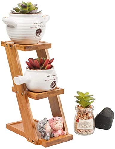 XQK Bamboo 3 Tier Potted Plant Stand, Multi-Layer Balcony Flower Shelf Indoor Outdoor Planter Display Shelving - Pot Not Included