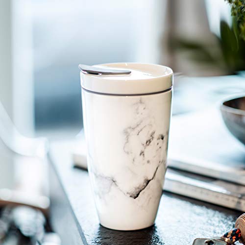Villeroy & Boch To Go Becher Marmory, 2-teilig, 350 ml, Premium Porzellan/Silikon, WeiÃ/Grau – Bild 5