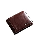 MANBANG Men's Genuine Cowhide Leather Extra Capacity Bifold Wallet Coffee