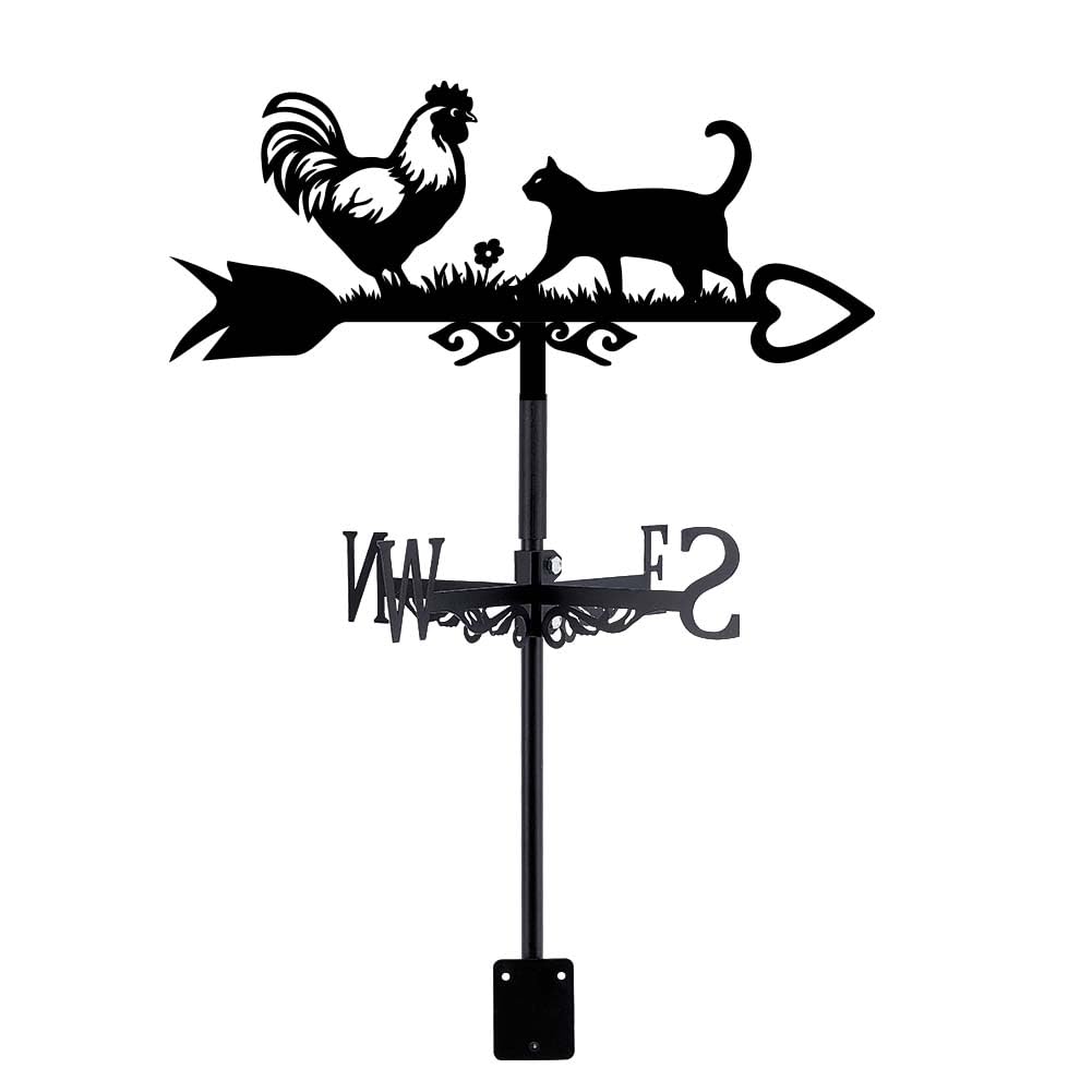 SUPERDANT Chicken Cat Weather Vane Flower Weathervanes Black Metal Wind Vanes Animal Weather Vanes Weathervane Garden Ornament for Farmhouse Garden Outdoor Yard Roof Shed Paddock Decoration