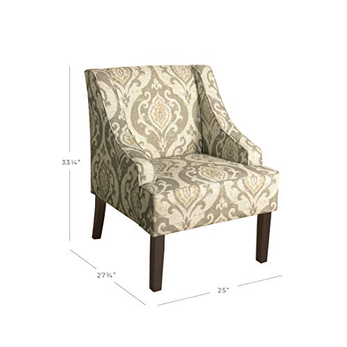 HomePop by Kinfine Fabric Upholstered Chair Swoop Arm Accent Chair, Tan Damask Pattern