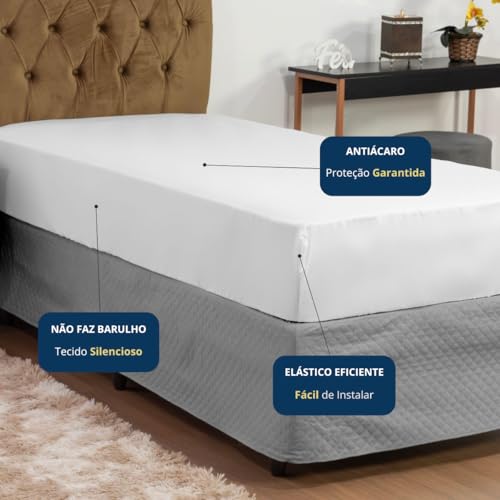Protetor de Colchão Solteiro Premium 100% Impermeável, Silencioso, Branco Liso 1,90m x 90cm x 30cm Antiácaro, Com Elástico Ajusável, Não faz Barulho, Prático e Resistente