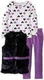 Young Hearts Little Girls' 3 Pieced Heart Patterned Vest Pant Set