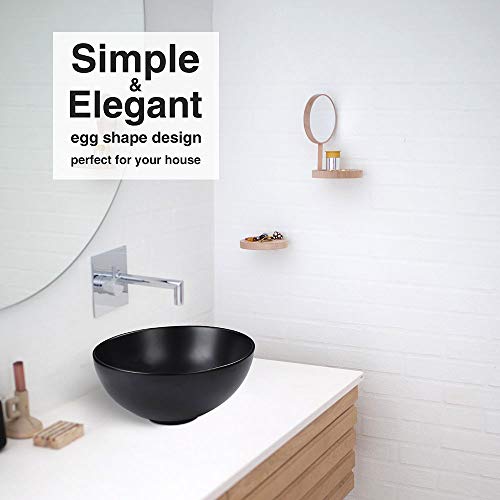 Aquaterior 12" Mini Bathroom Round Bowl Vessel Sink Countertop Porcelain Ceramic Basin with Pop up Drain Black