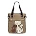 YZSKY Women Canvas Handbag Cartoon Cat Big Tote Bag (Khaki)