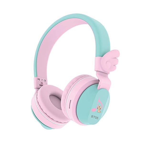Headphones-Riwbox-BT05-Wings-Kids-Headphones-Wireless-Bluetooth-Over-Ear-85dB103db-Volume-Control-Children-Foldable-Headphones-with-MicTF-Card-Compatible-with-TabletSmartphoneSchool-PinkGreen Riwbox Headphones, BT05 Wings Kids Headphones Wireless Bluetooth Over Ear 85dB/103db Volume Control Children Foldable…