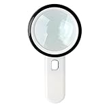 20X Handheld Reading Loupe Magnifier with 12 LED Light (Plastic and Glass, White, within 2 Batteries) Illuminated Magnifying Glass for Macular Degeneration, Craft and Hobby