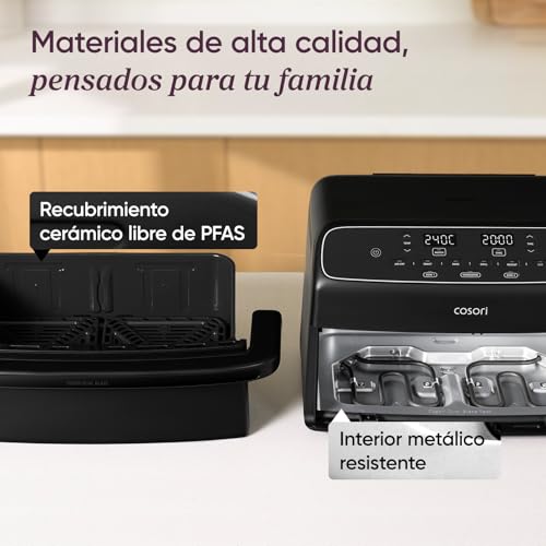 Cosori Air Fryer 8.6L Dual Blaze TwinFry Compact, PFAS and Teflon Free | PFAS Free Ceramic Coating, Dual Blaze™ Technology, 1 or 2 Zone Splitter, SYNC&Match Modes, 6 Functions, 2700W